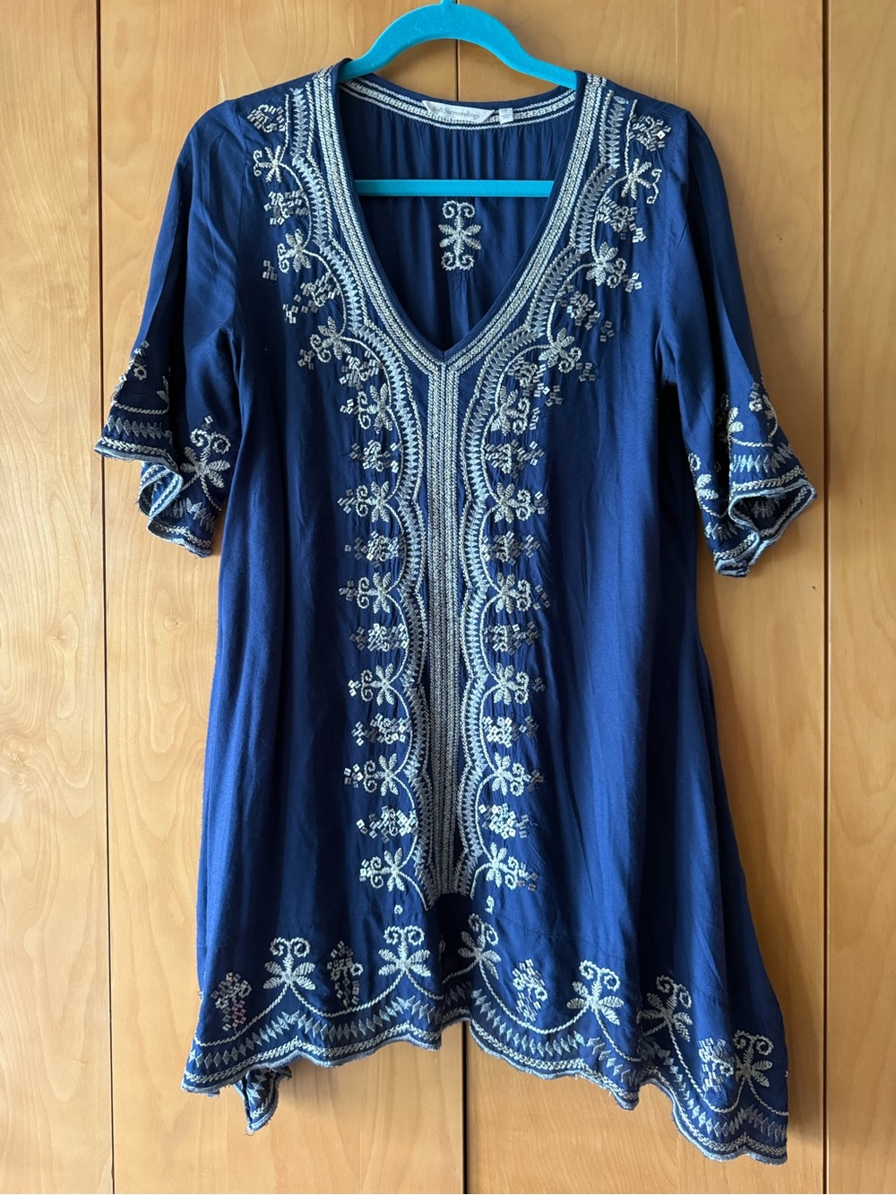 Soft Surroundings Navy Tunic with Embroidery and sparkly sequin